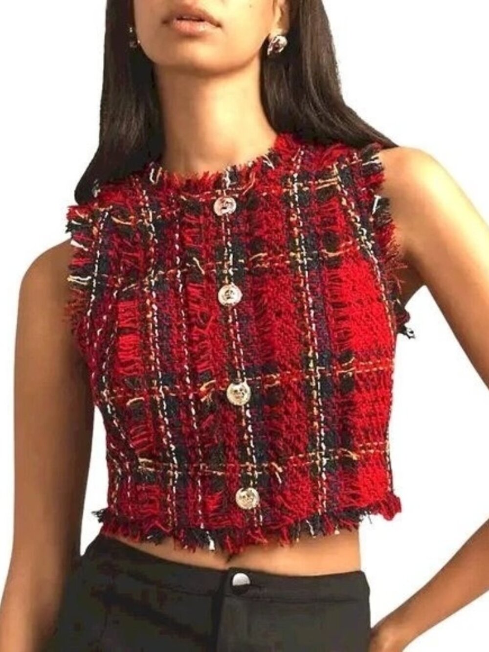 Walter Baker Dara Scotch Luxe Tweed Gold Buttons Top Size L With Tags